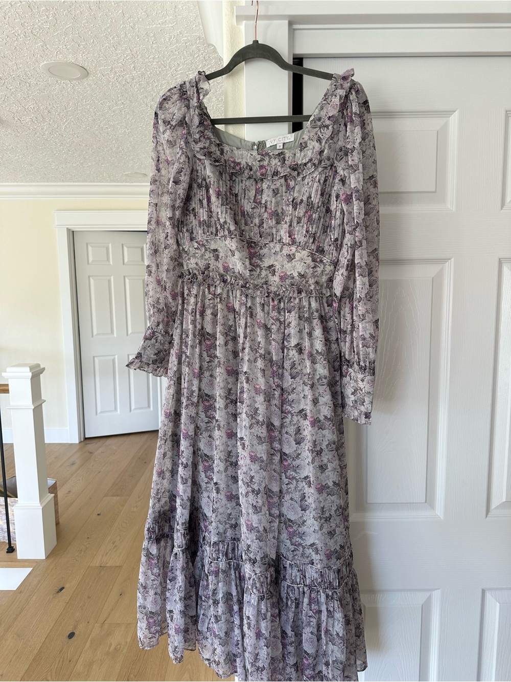 Ivy City Co Lavender Floral Long Sleeve Smocked Midi Dress